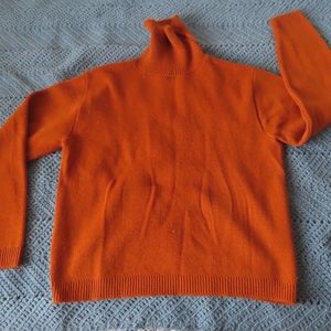 Vintage rare 50s 60s orange  Knit Sweater USA M Barclay turtleneck